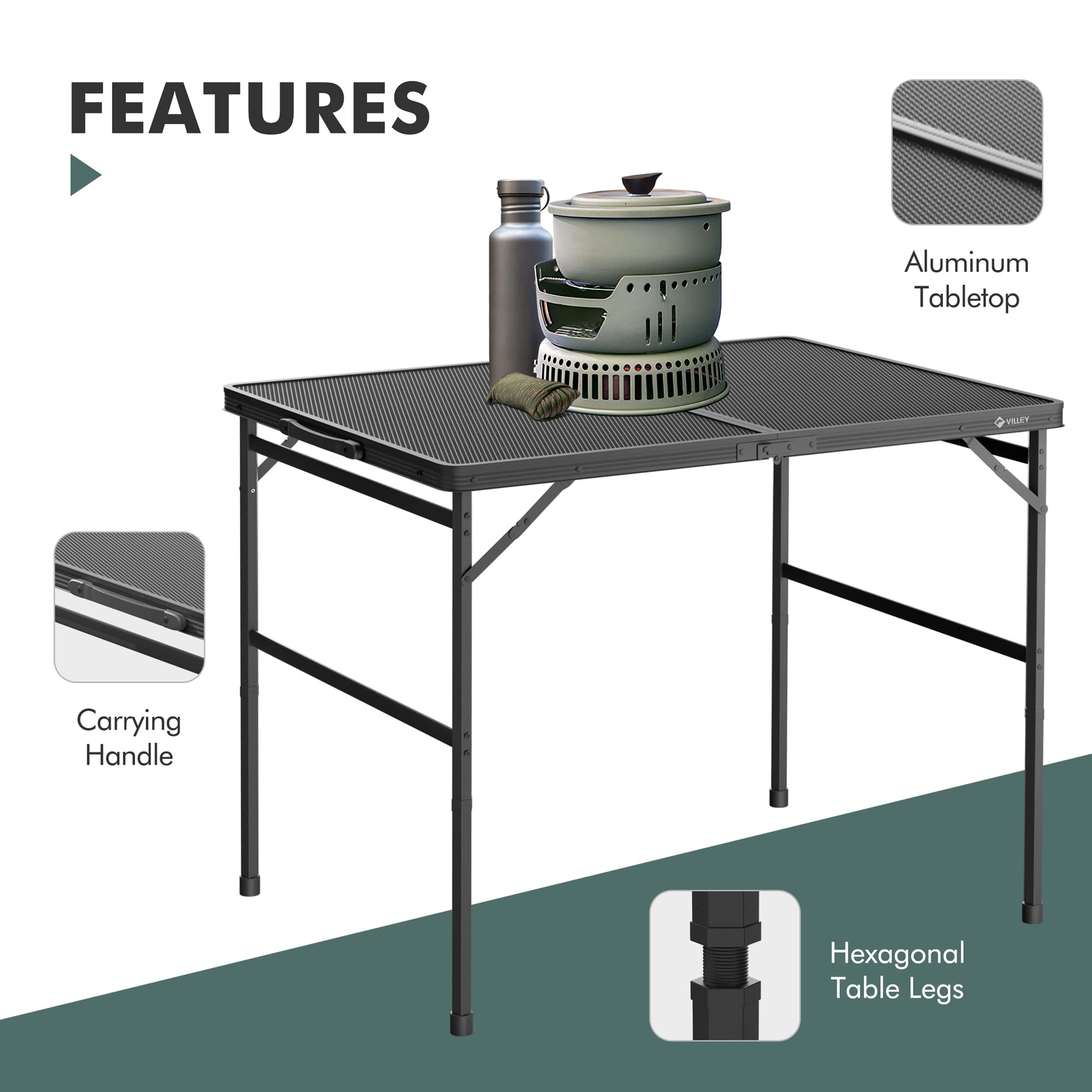 VILLEY Grill Table beach picnic scene illustrates versatile outdoor use