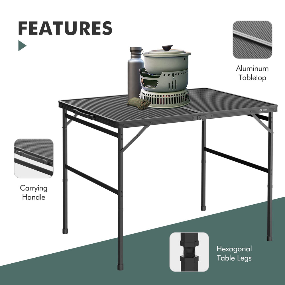 VILLEY Grill Table beach picnic scene illustrates versatile outdoor use
