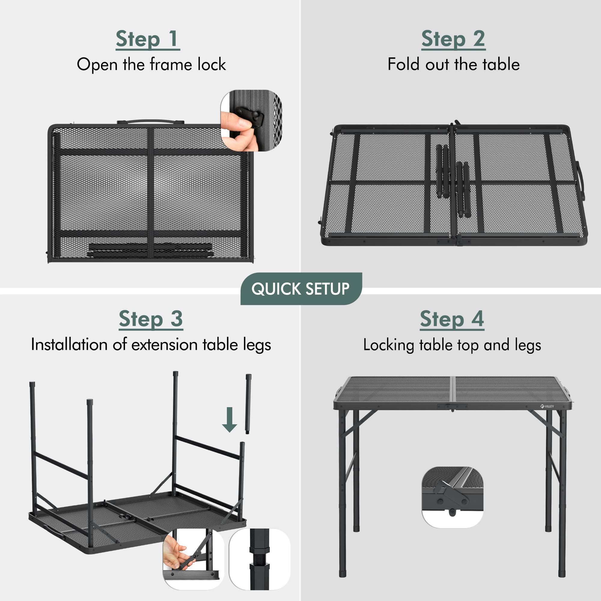 VILLEY Grill Table height options emphasize flexible dining and prep
