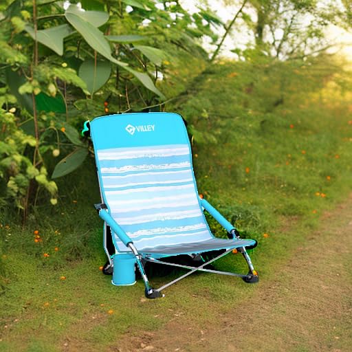 Villey low beach chairs blue stripes setup ergonomic high-back support for lawn or beach