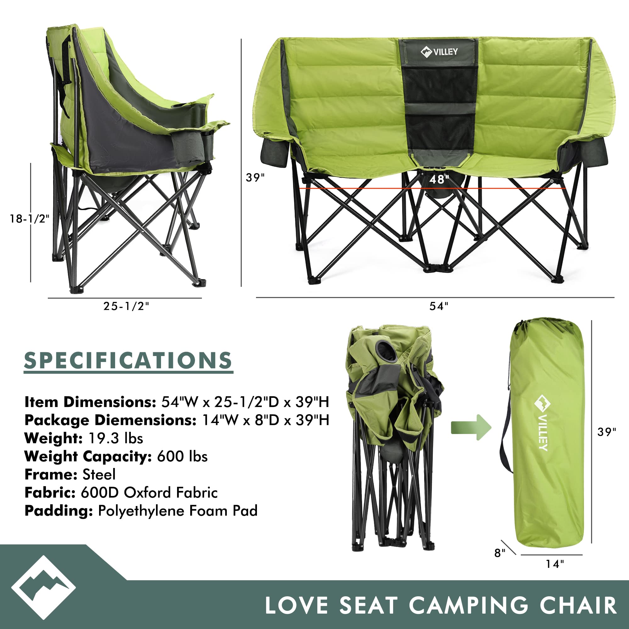VILLEY padded loveseat comfort for two-person outdoor lounging.