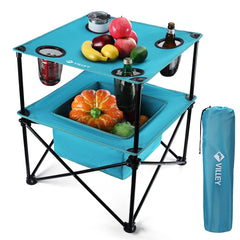 VILLEY portable camping table side view highlights sturdy frame for outdoor meals and gatherings