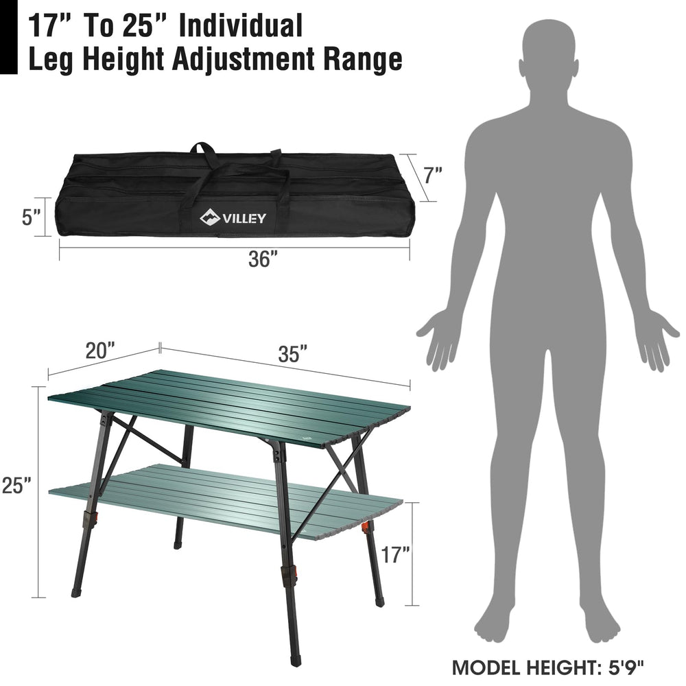 VILLEY side-profile folding table highlights compact storage and portability