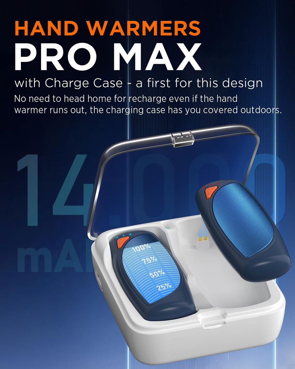 vimwing charging case powers the twin hand warmers on the go and recharges them.