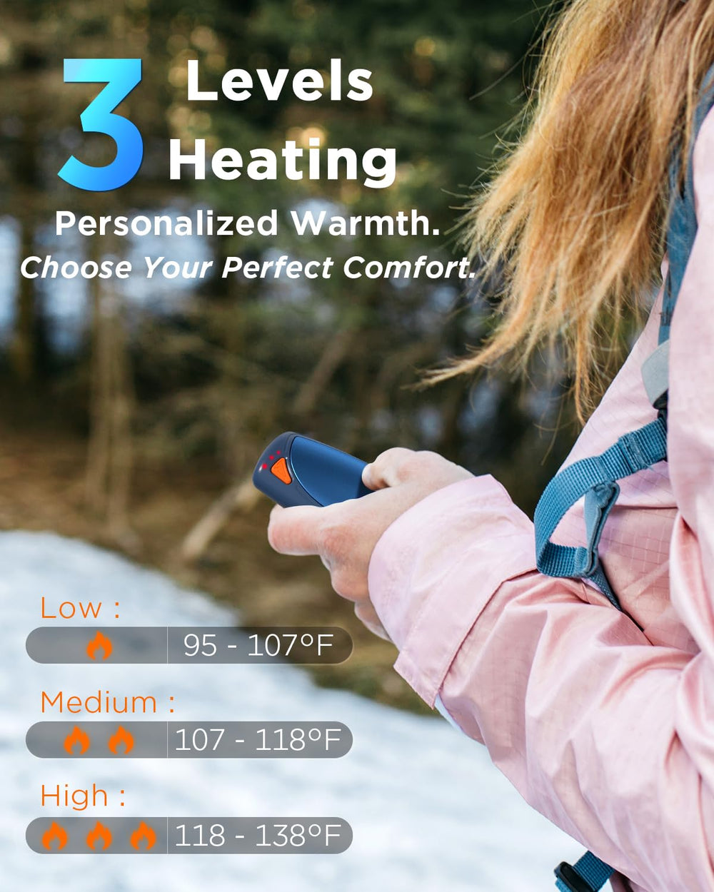 vimwing three heat settings adapt to varying cold conditions.
