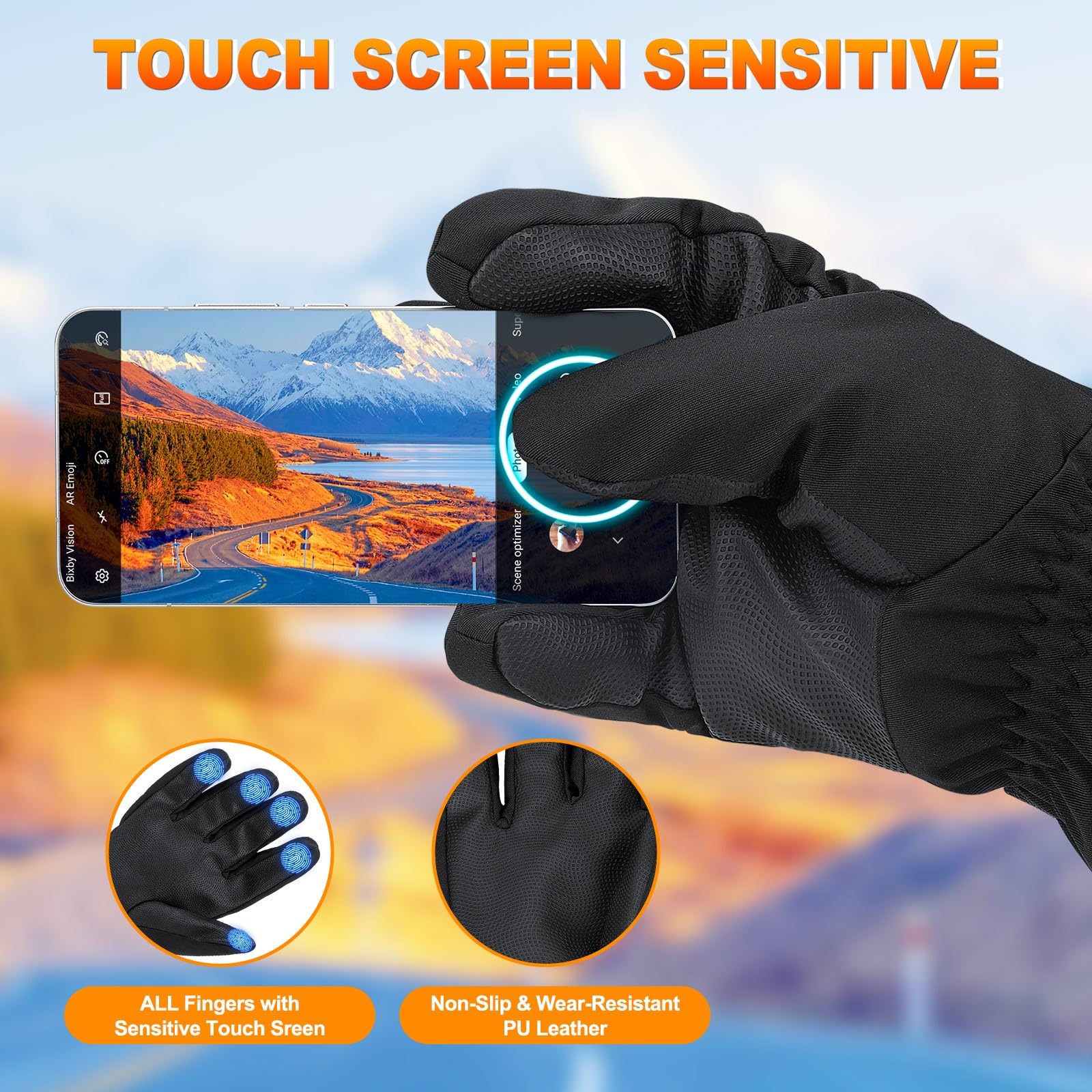 Vinderfine heated gloves are waterproof and windproof to keep hands dry outside.