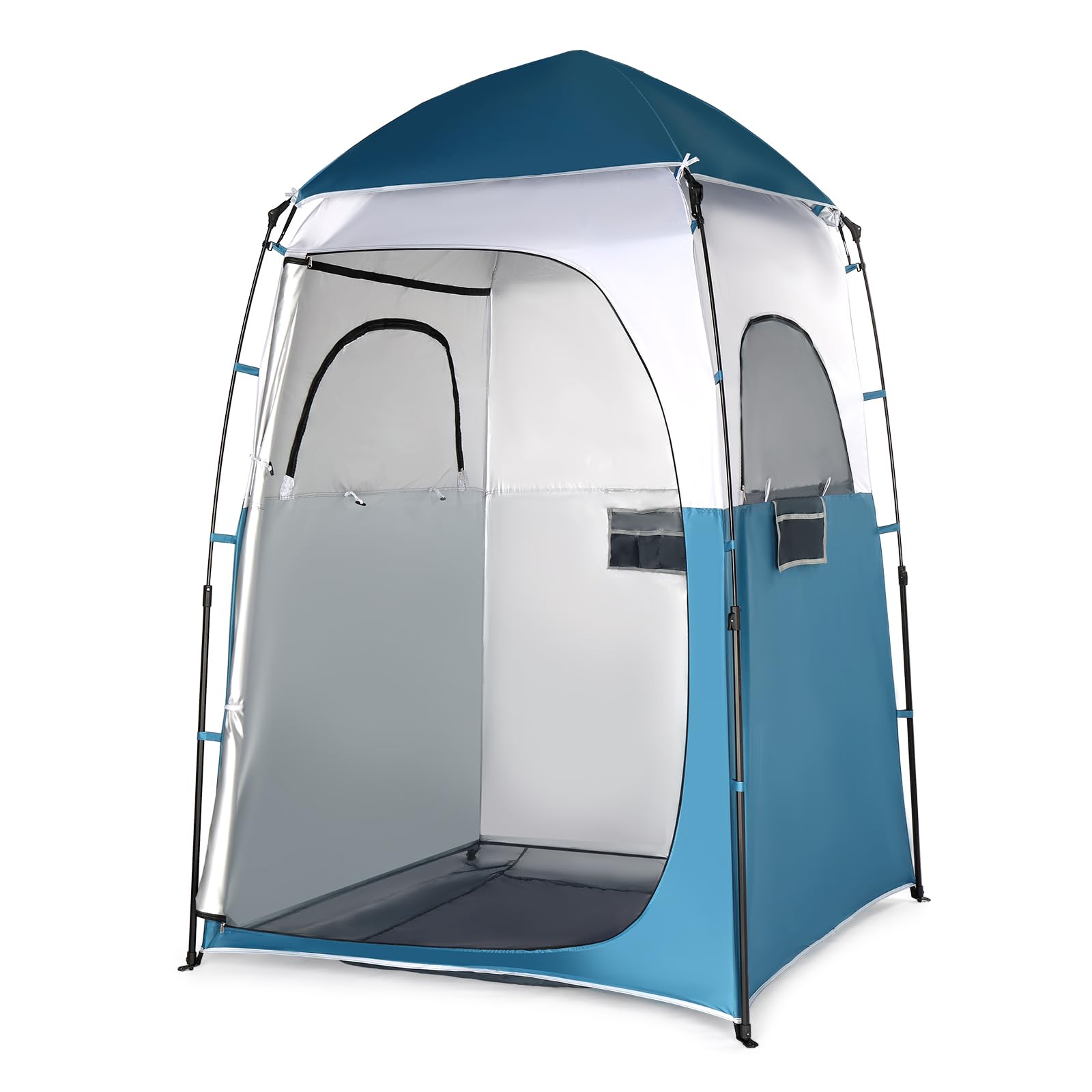 VINGLI 6.8ft shower tent blue front view offers roomy space for one person and privacy on the go.