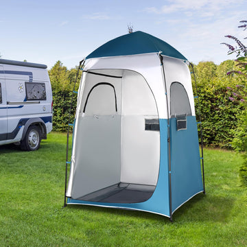VINGLI 6.8ft shower tent setup image illustrates tool-free rapid assembly.