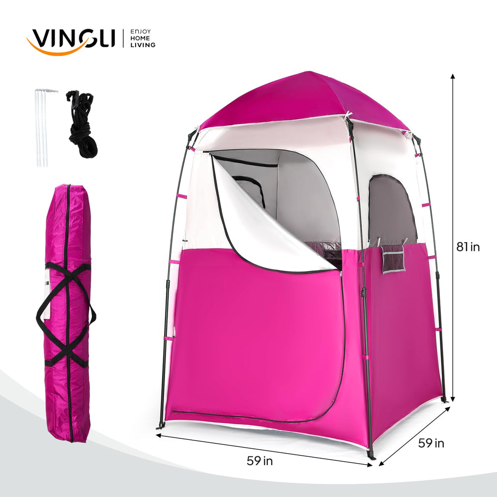 VINGLI tent secured by ground nails for stability in wind.