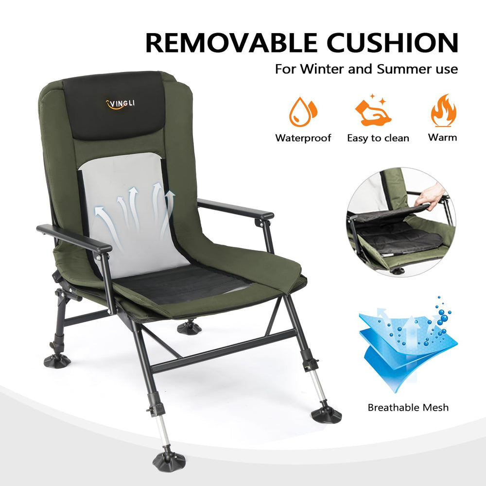 VINGLI adjustable legs help stabilize the chair on soft ground.