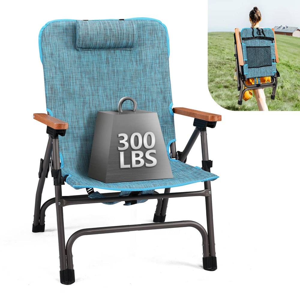 VINGLI aluminum folding camping chair, side view, portable and sturdy.