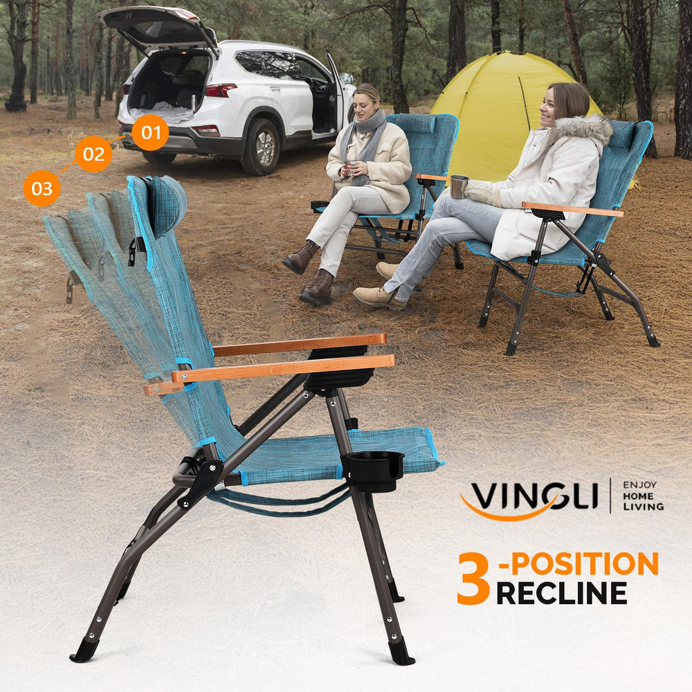 VINGLI chair in sunny park, breathable fabric for comfort.