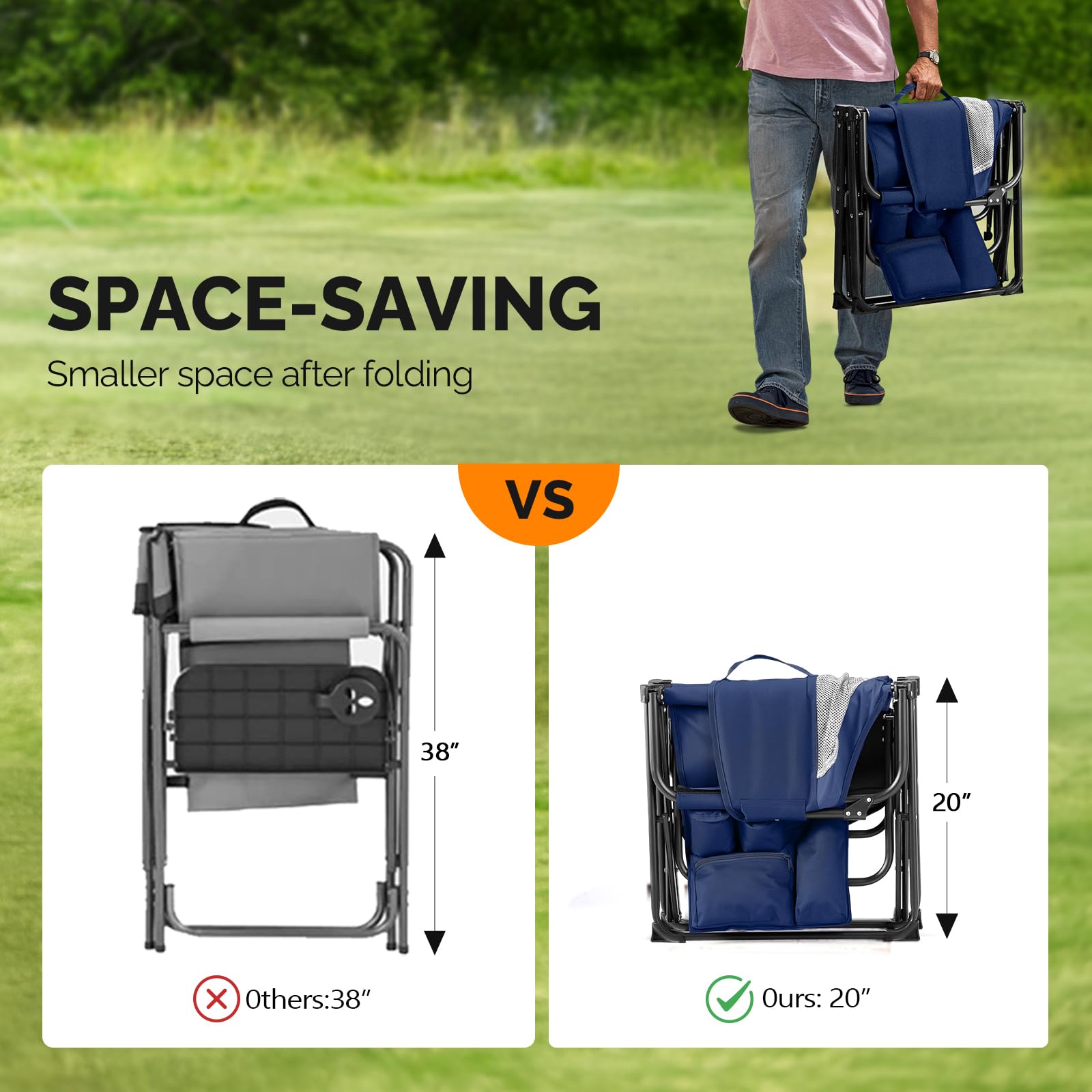 VINGLI folding chair folded compactly for easy transport and storage