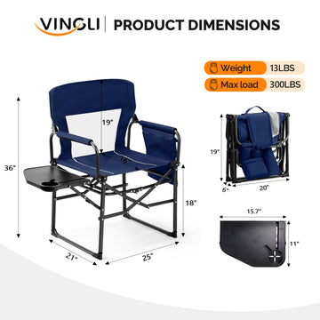 VINGLI camping chair heavy-duty steel frame supports up to 300 pounds