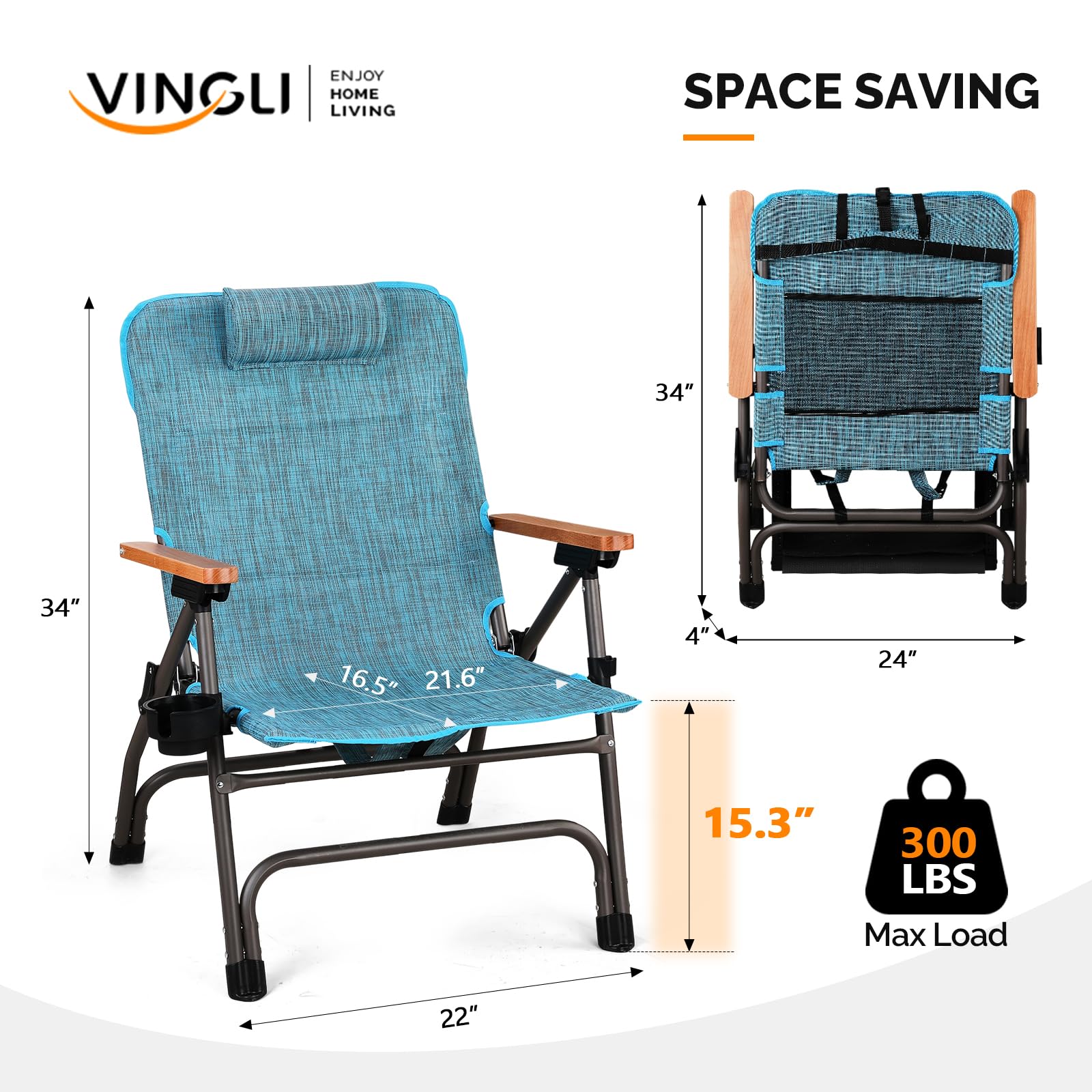 VINGLI chair with shoulder straps, easy-to-carry for hiking or camping.