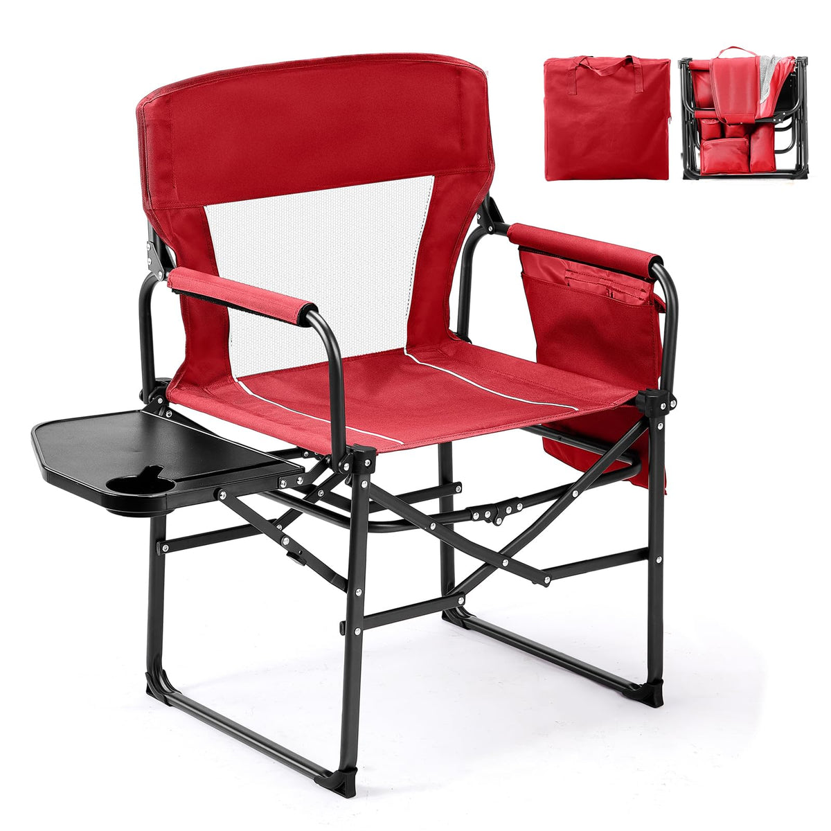 VINGLI camping chair with side table for easy access to drinks and devices.