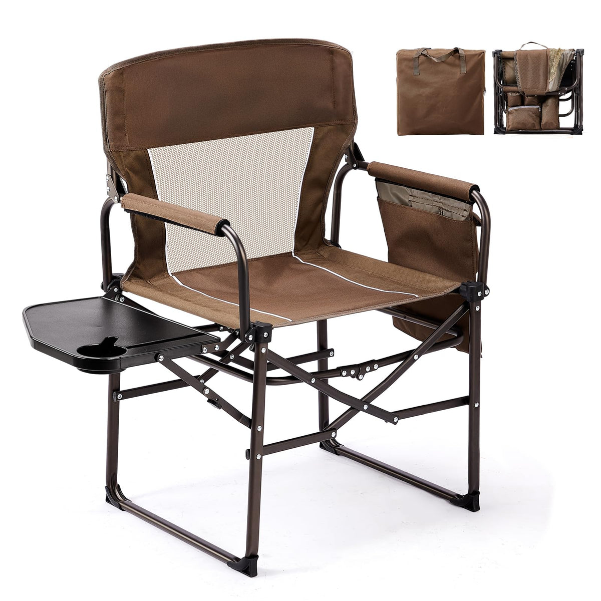 VINGLI camping chair with side table, convenient surface for drinks and devices.