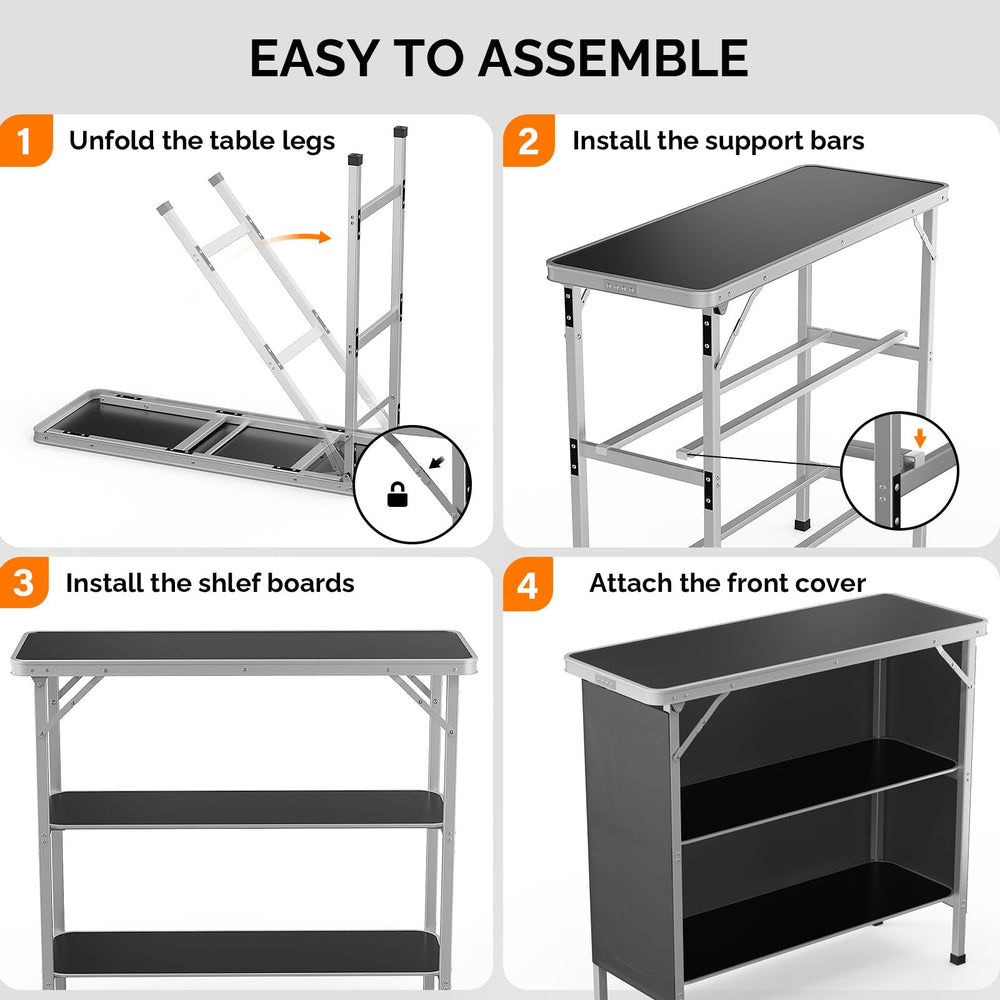 VINGLI camping table easy assembly in minutes for quick setup.