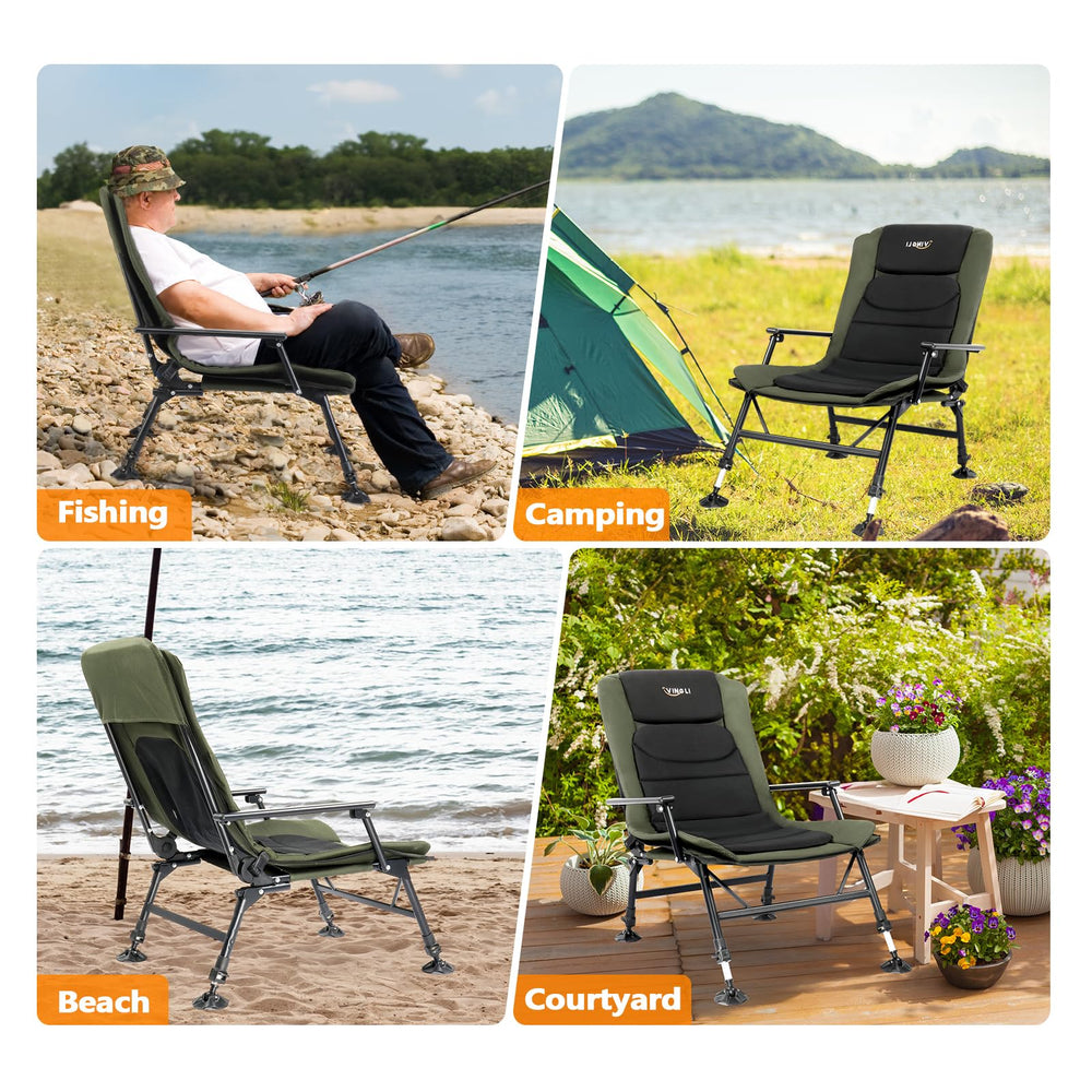VINGLI high-back design provides comfortable, supportive lounging during camping or fishing.