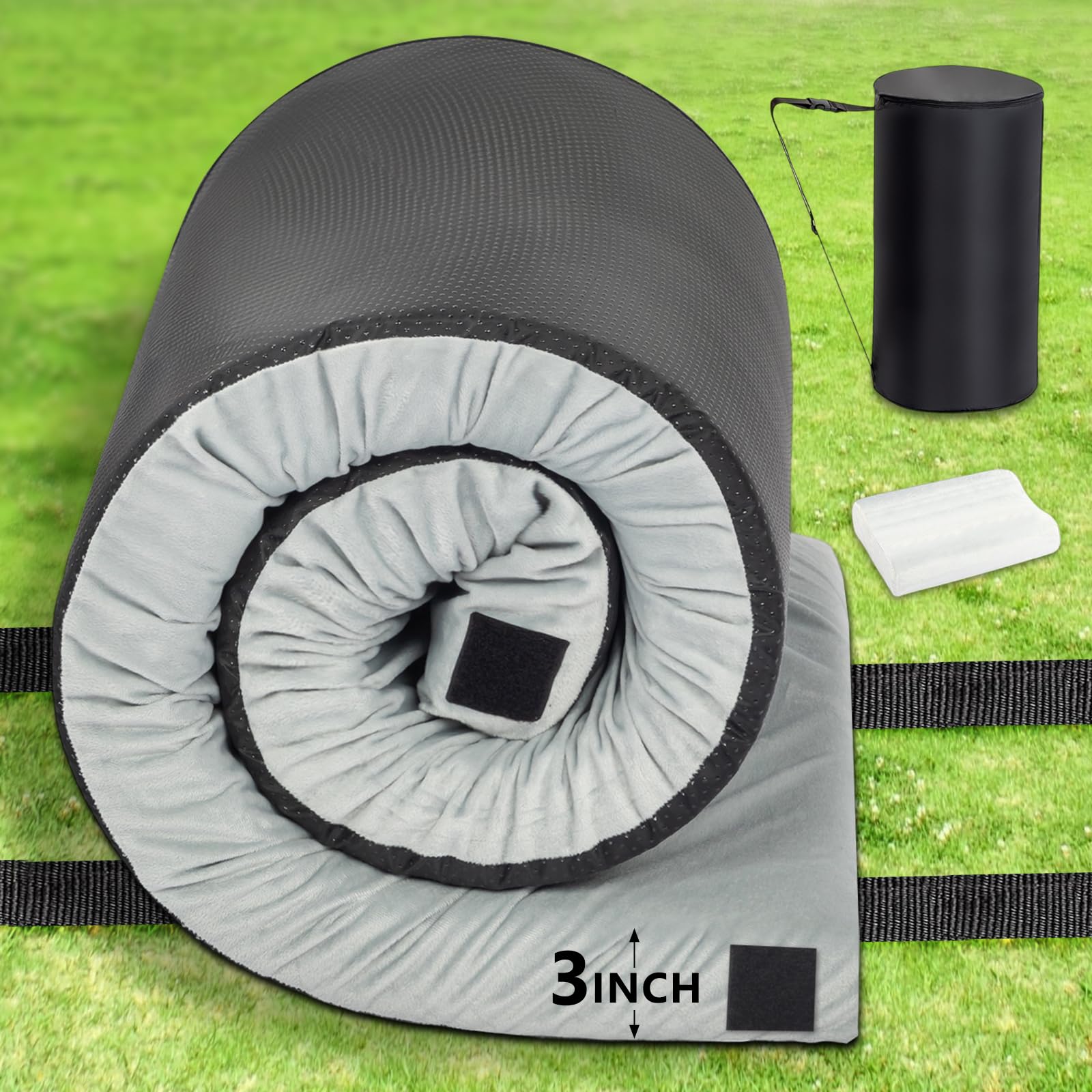 VINGLI memory foam camping mattress roll-up for portable comfort on trips