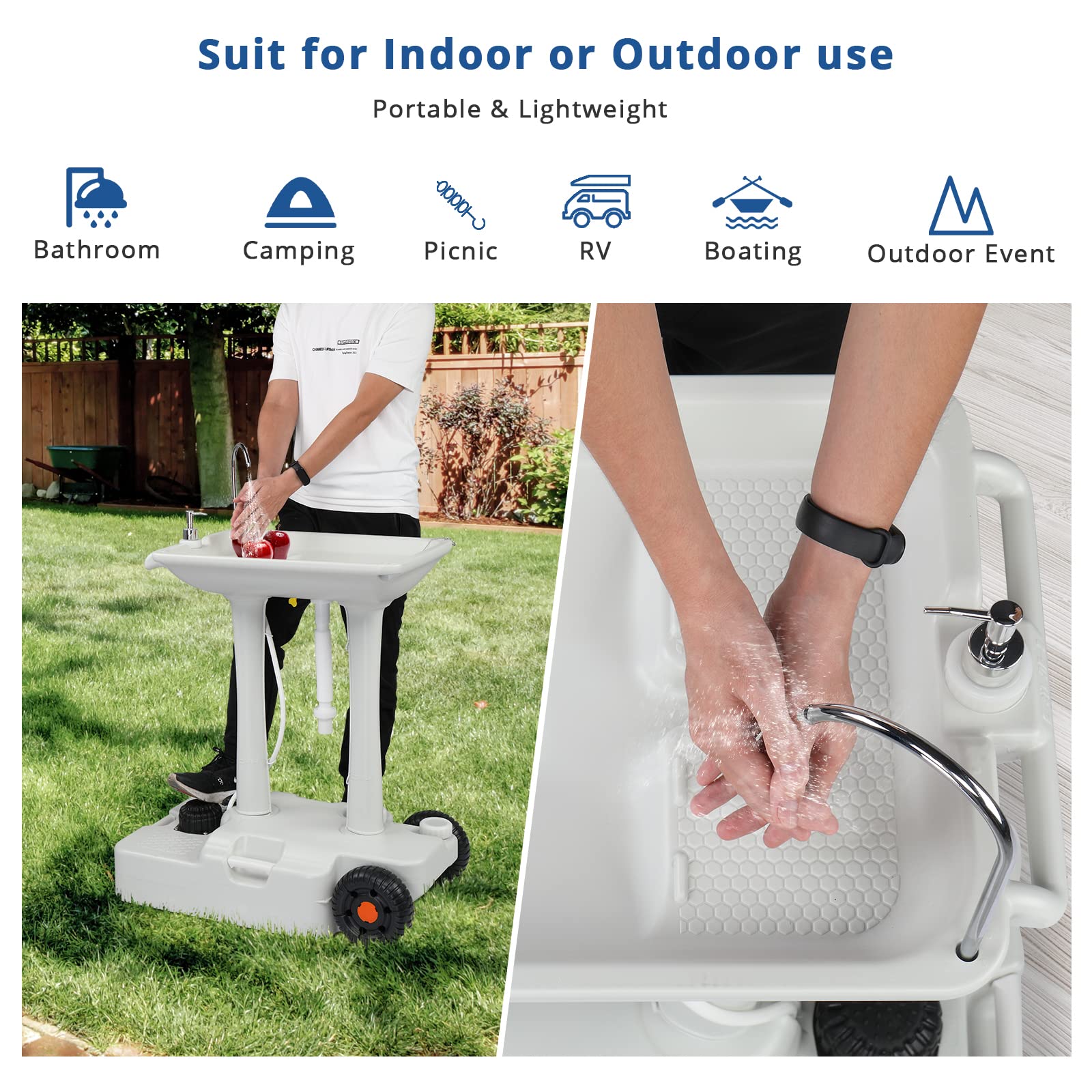 VINGLI portable sink wheels and foldable handle for moving