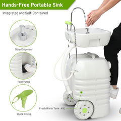 VINGLI portable sink on wheels with foldable handle for easy transport