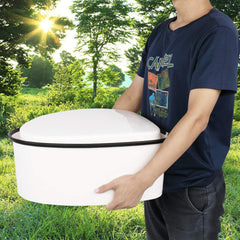 VINGLI portable toilet showing dual-lid seal for odor control.