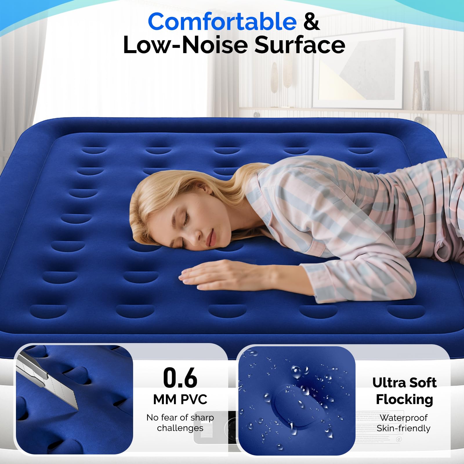 VINGLI built-in pump inflates quickly for effortless in-room setup