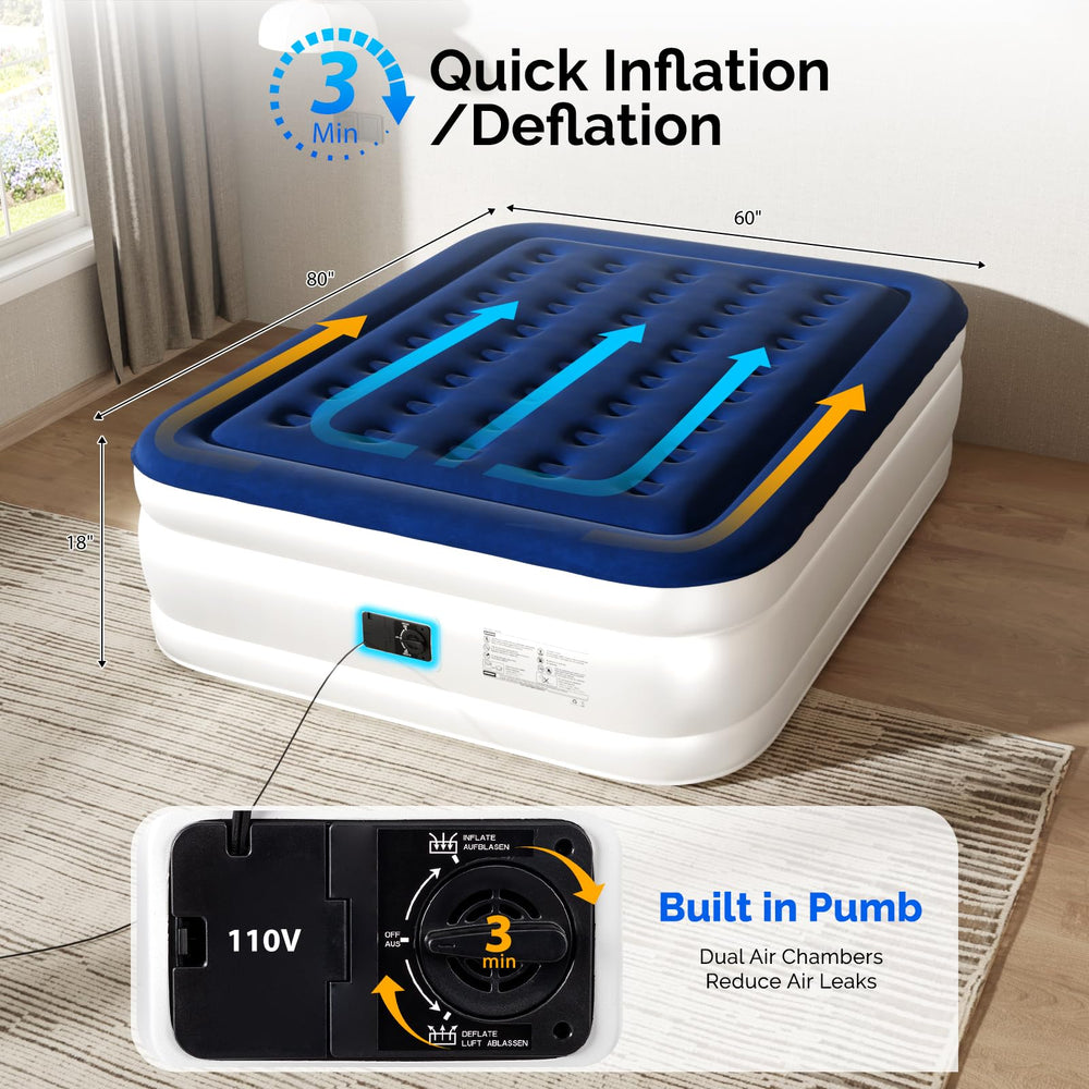 VINGLI queen air mattress with soft flocked top for added comfort