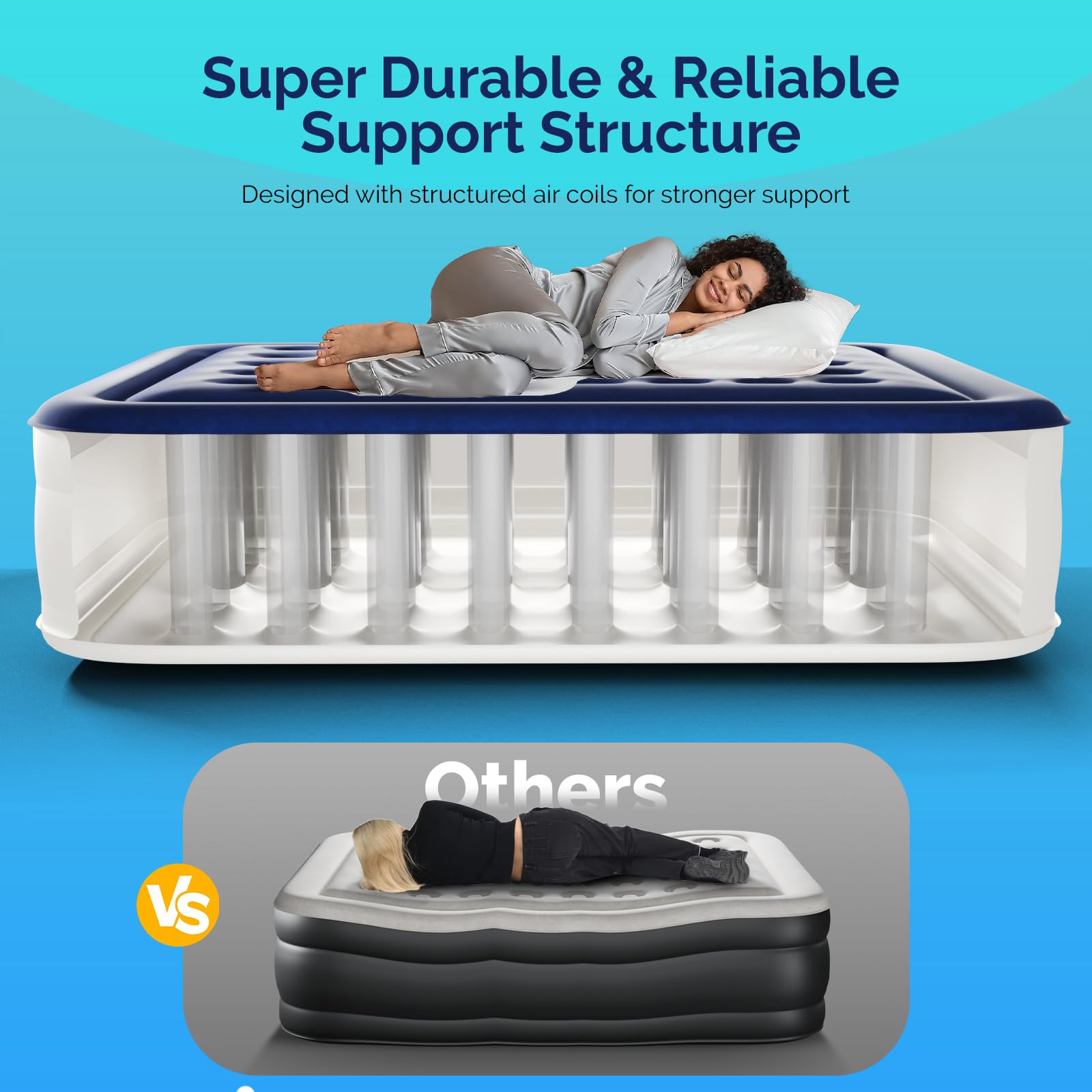 VINGLI reinforced air coils keep the mattress stable during sleep