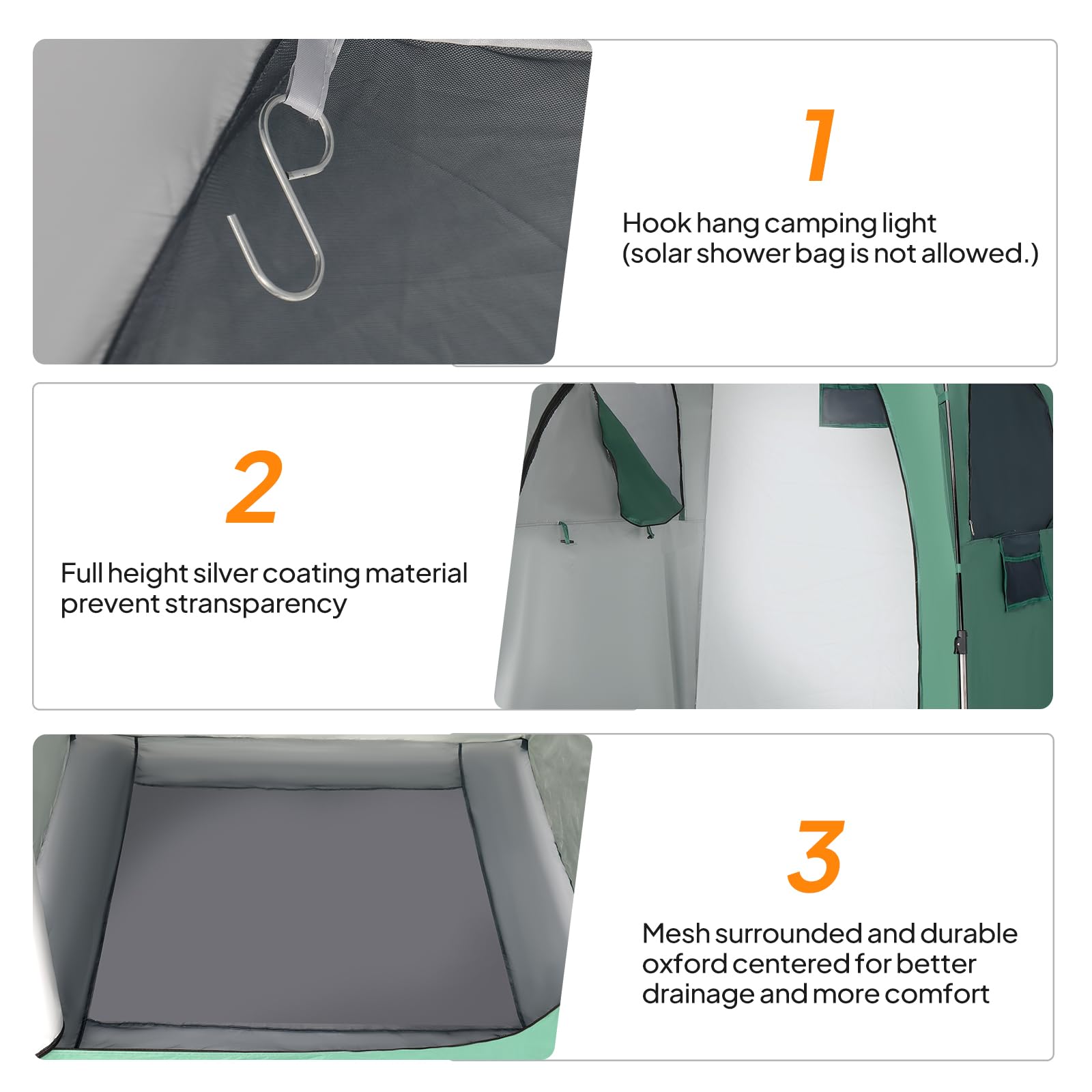 VINGLI shower tent interior spacious for single person changing