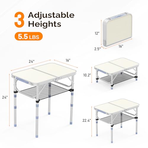VINGLI small folding table with 3-height adjustable legs for versatile setups.