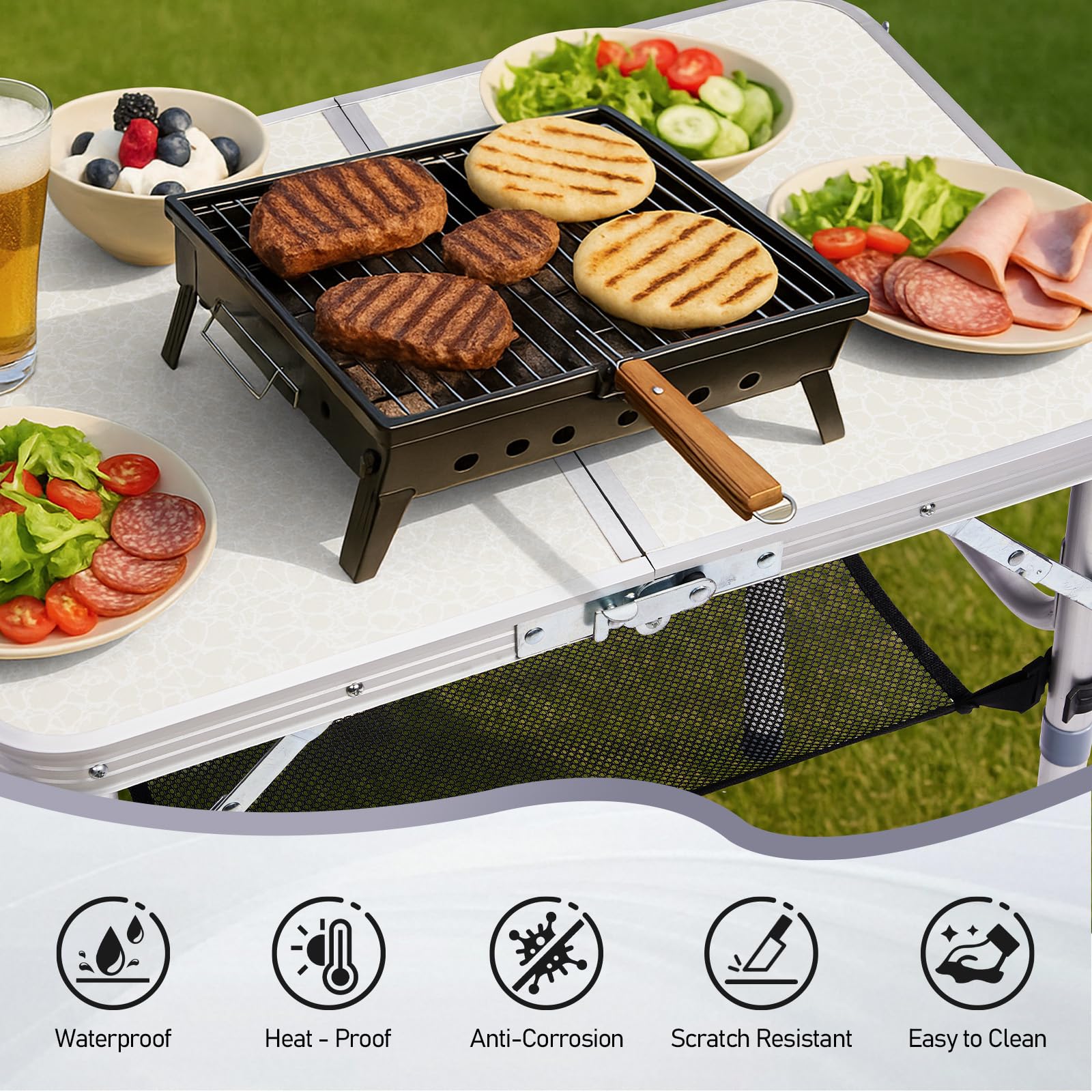 VINGLI table at the beach offers convenient dining.
