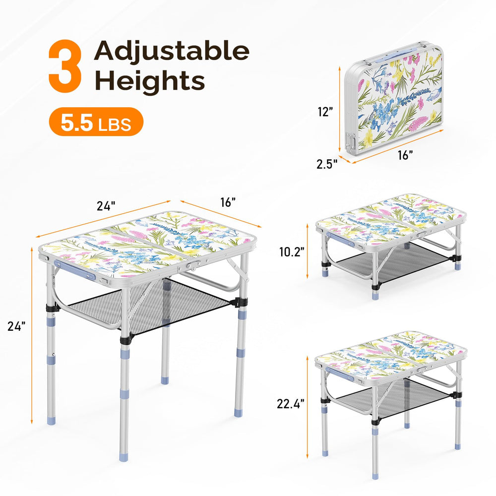 VINGLI small folding table on beach scene, ideal for meals.