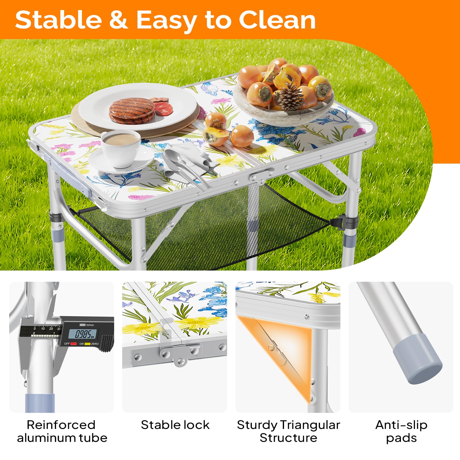 VINGLI table with carry handle shown for easy hikes and setup.