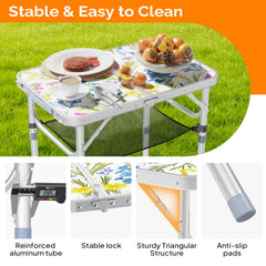 VINGLI table with carry handle shown for easy hikes and setup.