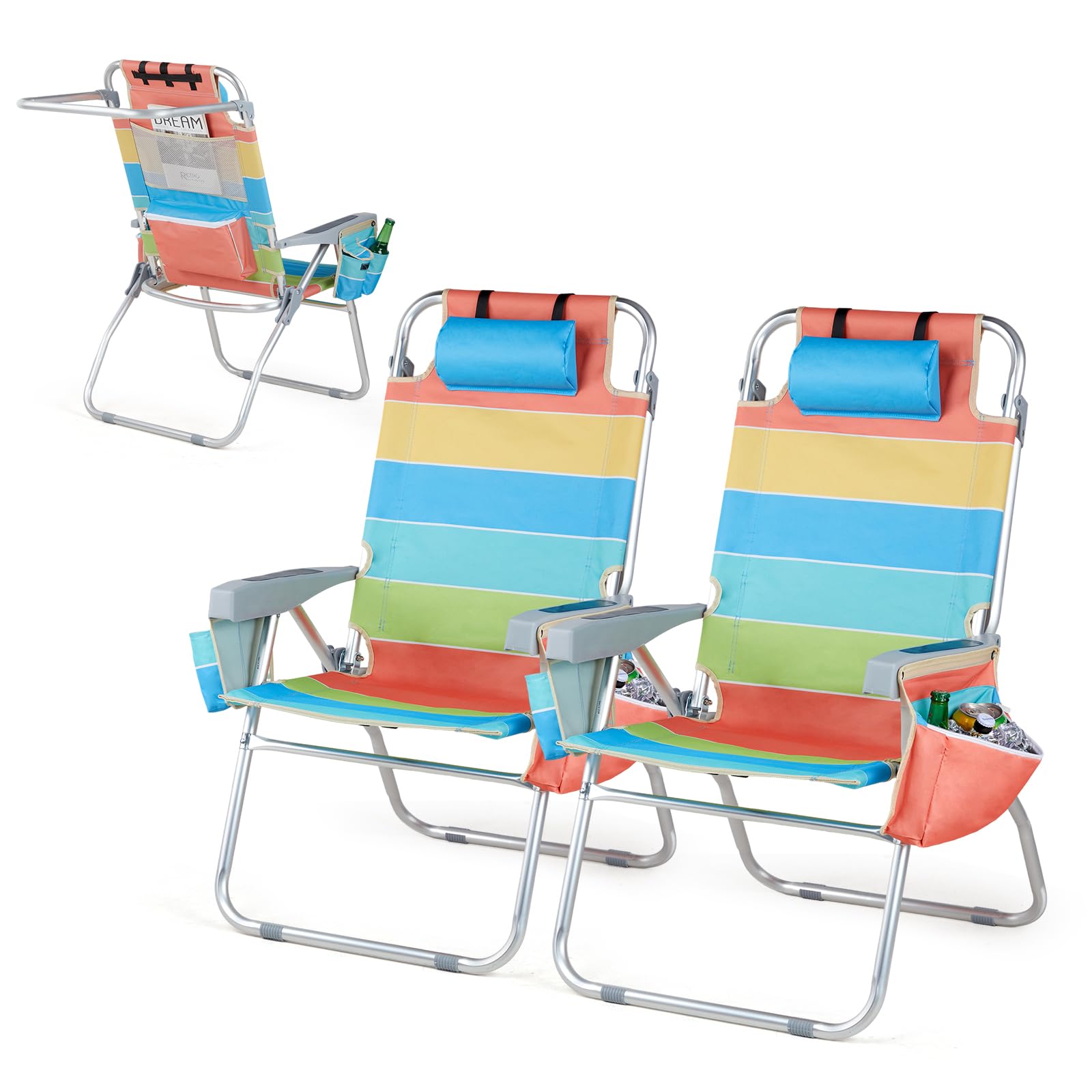 VINGLI Tall Beach Chair 2 Pack with 5-position backrest for personalized comfort.