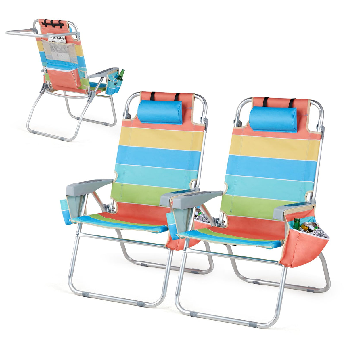 VINGLI Tall Beach Chair 2 Pack with 5-position backrest for personalized comfort.