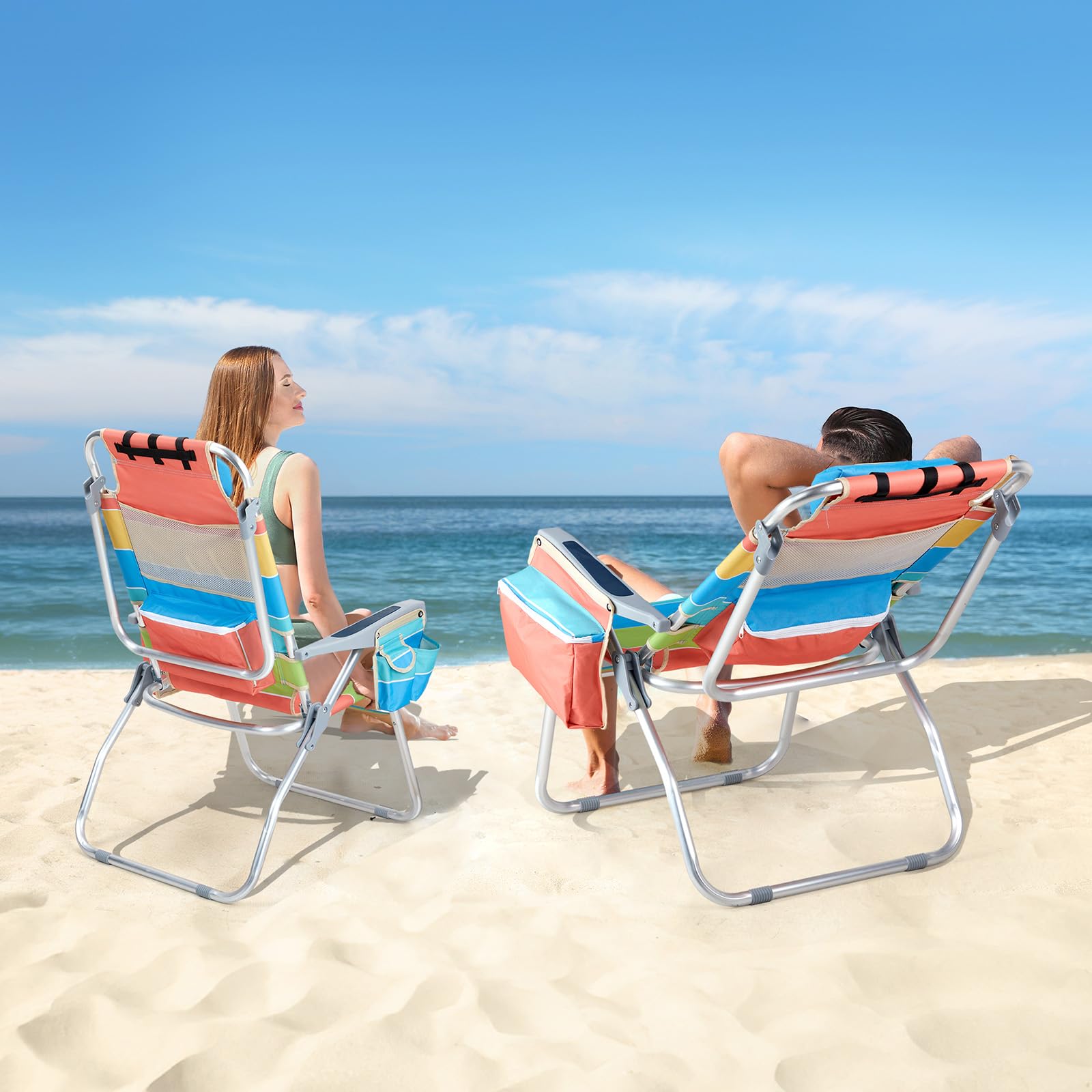 VINGLI Tall Beach Chair 2 Pack cooler bag keeps drinks cold.