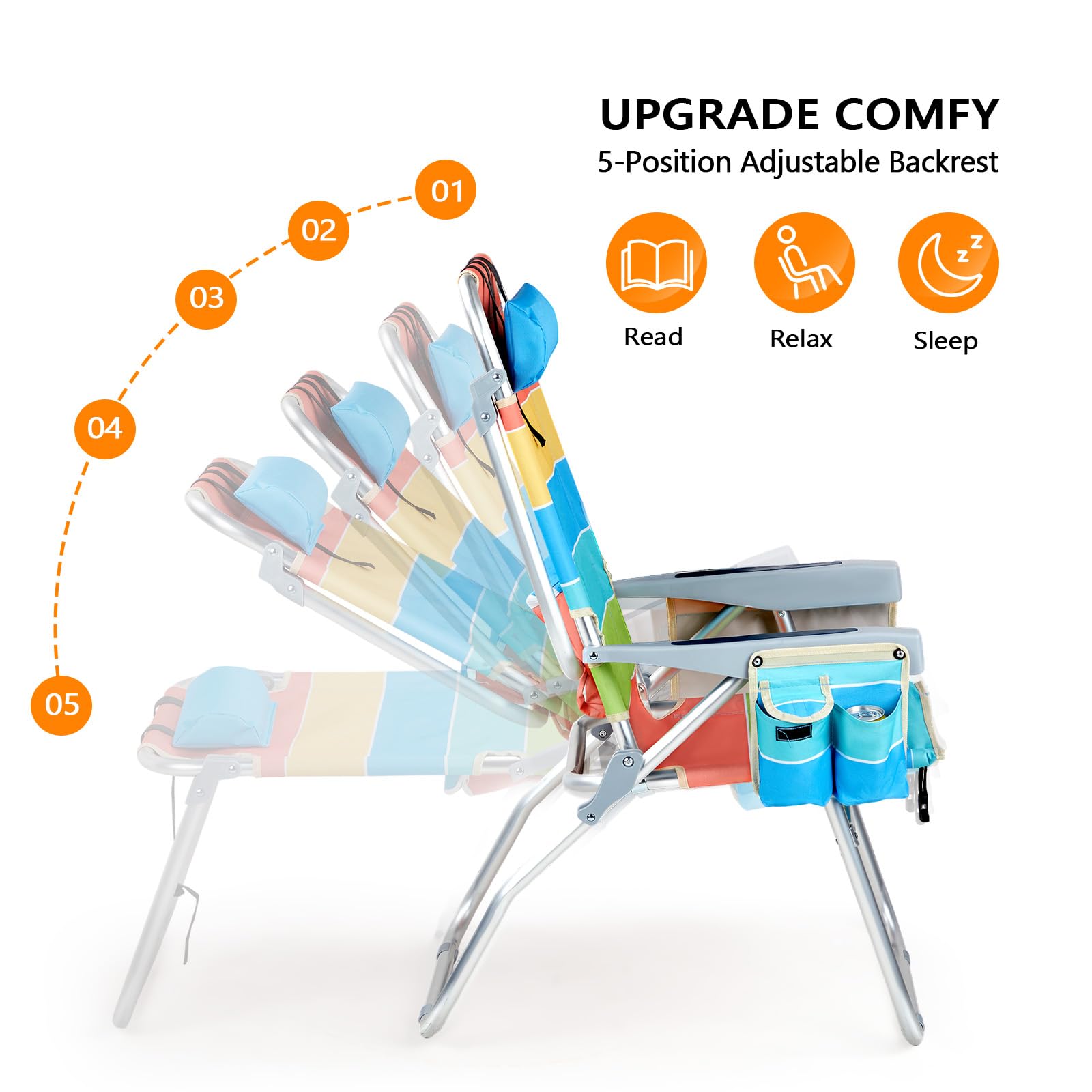 VINGLI Tall Beach Chair 2 Pack uses powder-coated aluminum for stability.