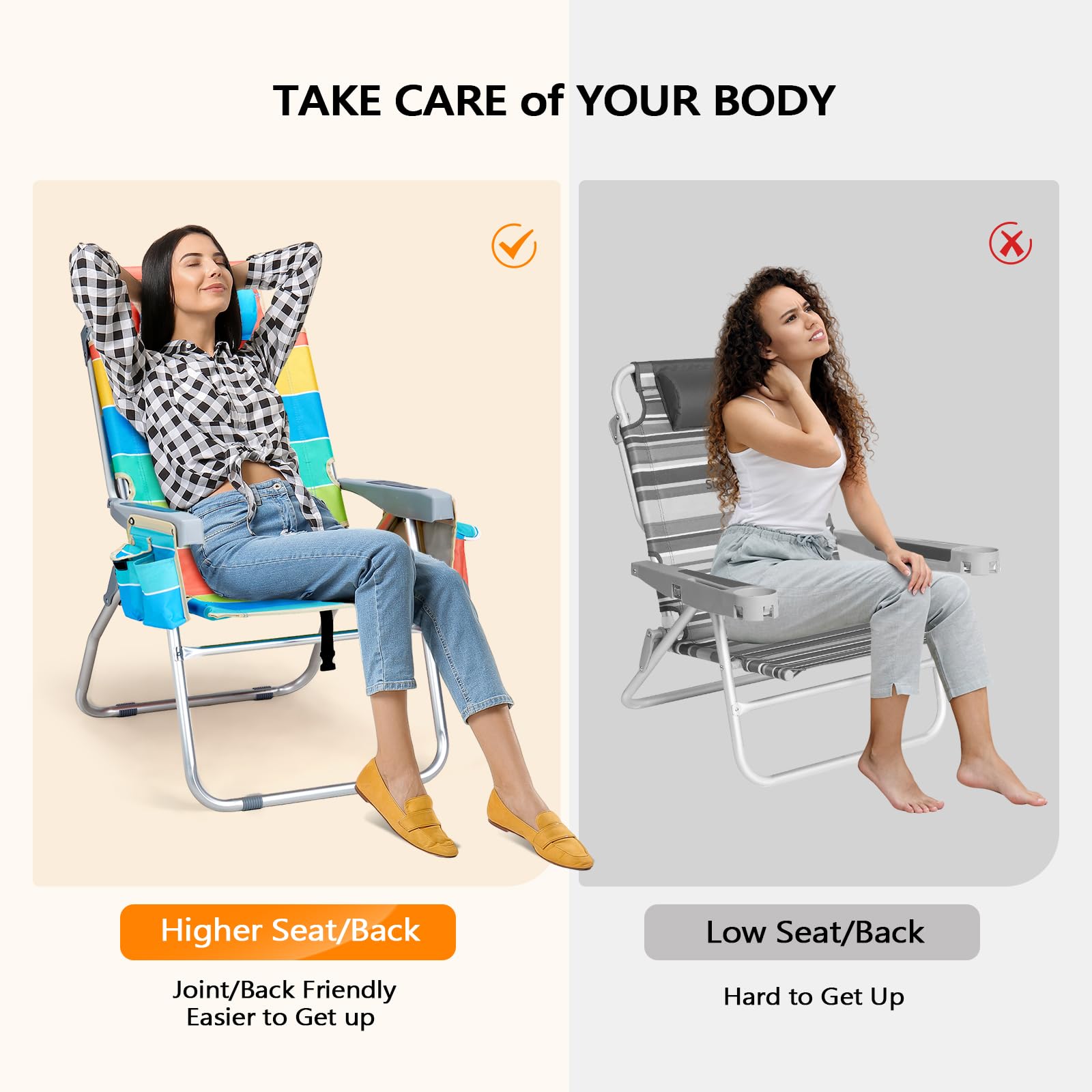 VINGLI Tall Beach Chair 2 Pack weighs about 8 pounds for easy transport.