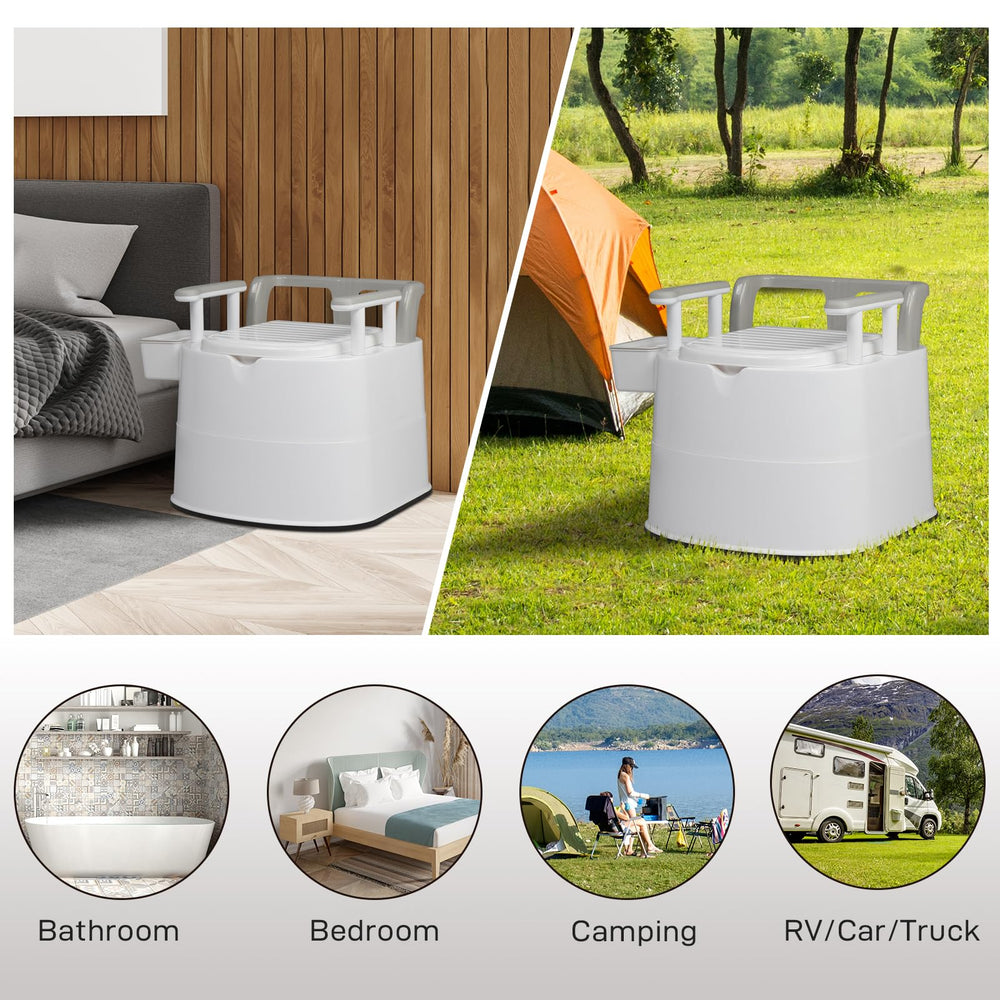 VINGLI toilet with back and handrail provides extra support on outdoor trips