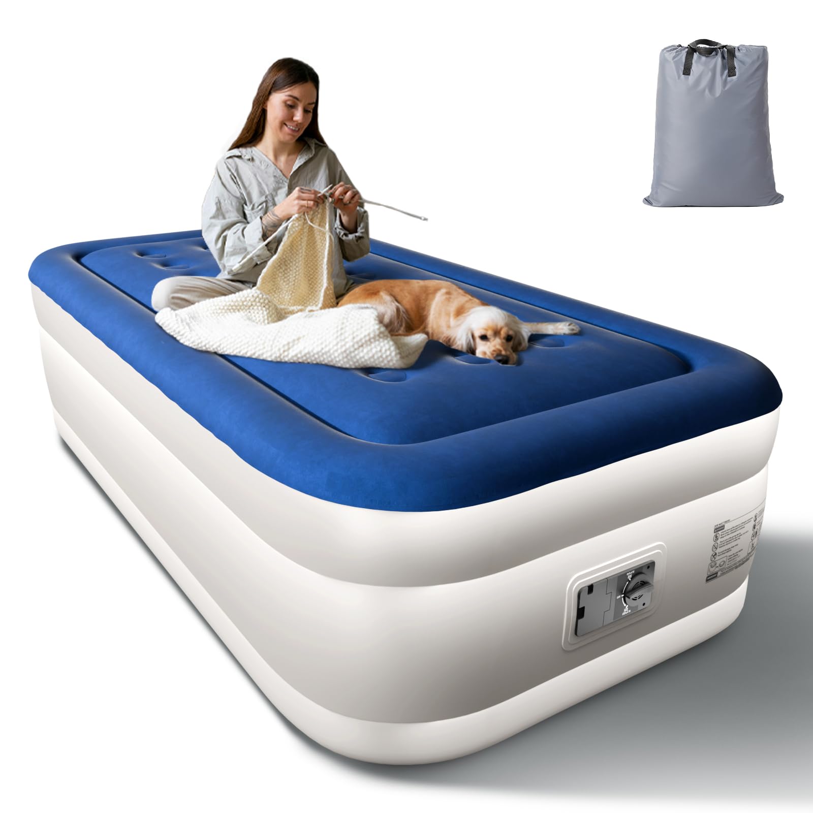 VINGLI twin air mattress built-in pump top view for quick setup and plush feel