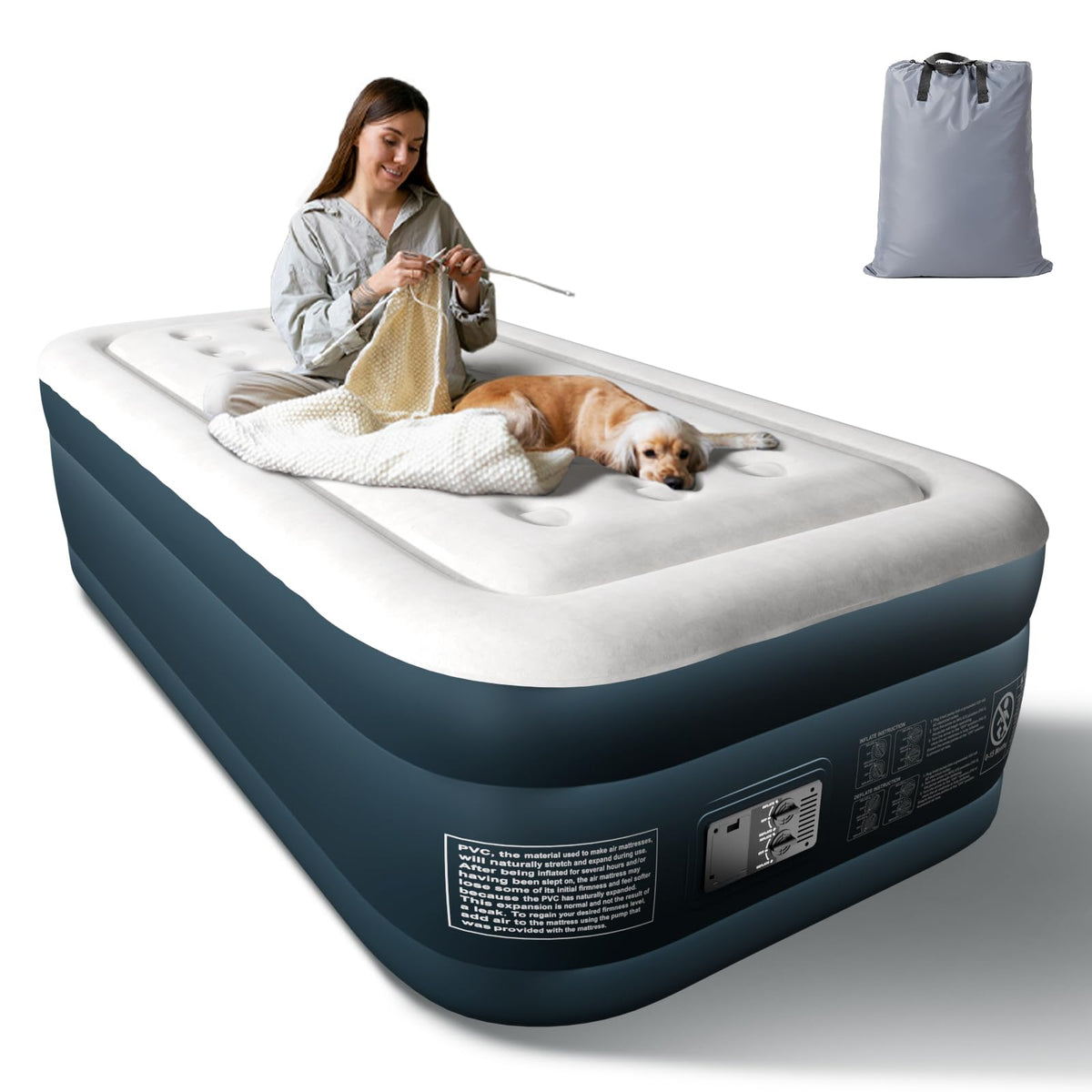 VINGLI twin air mattress with built-in pump for quick setup