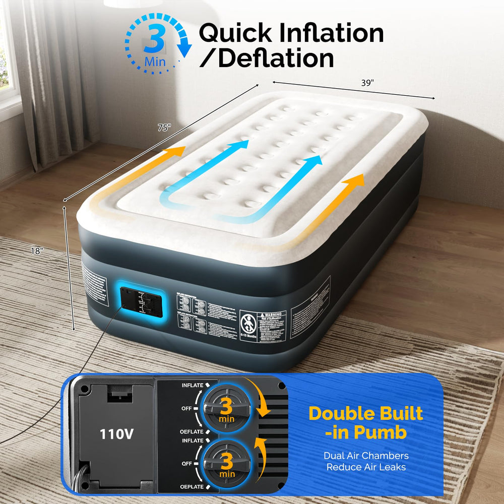 VINGLI twin air mattress showing dual chambers for even inflation