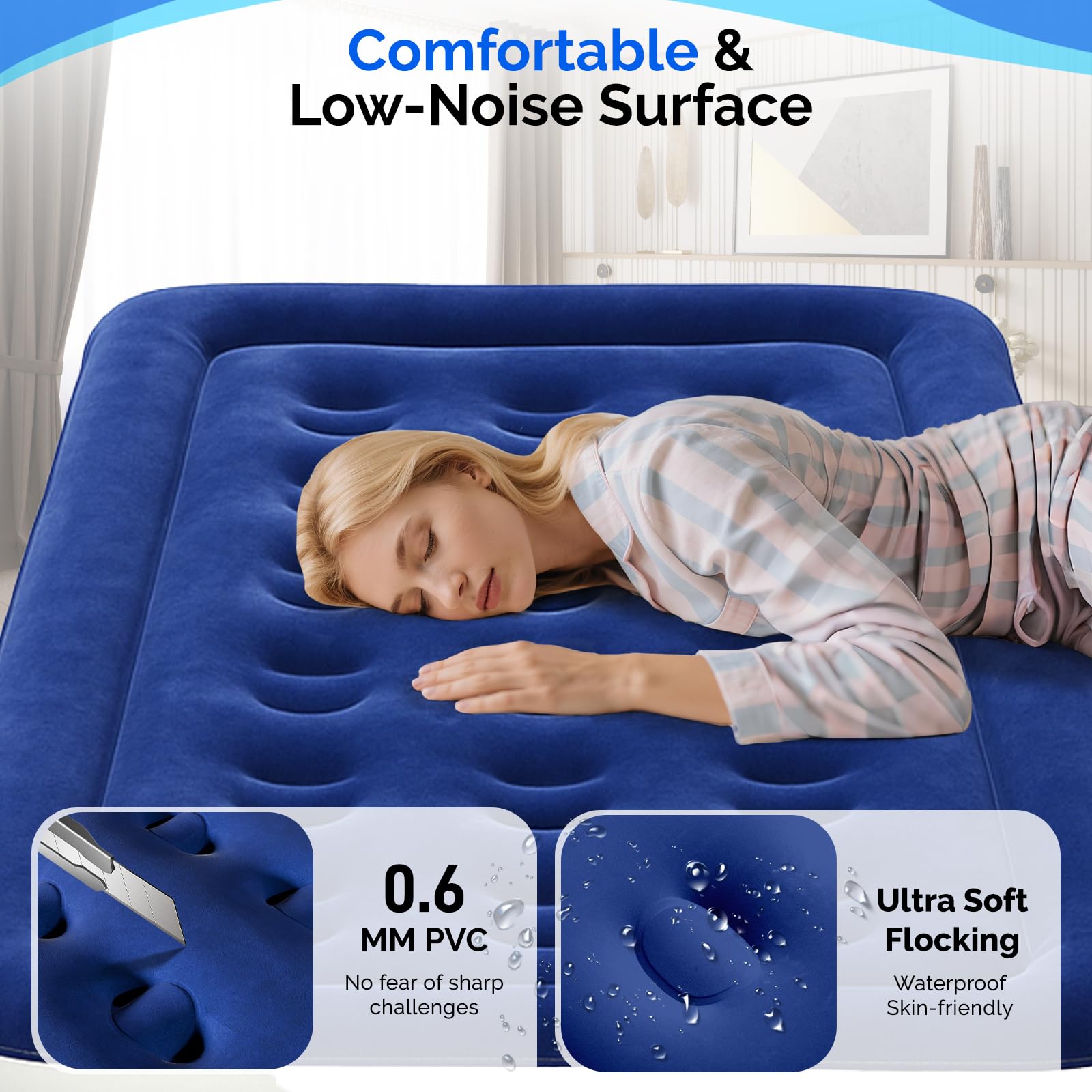 VINGLI twin air mattress flocked-top surface for comfort
