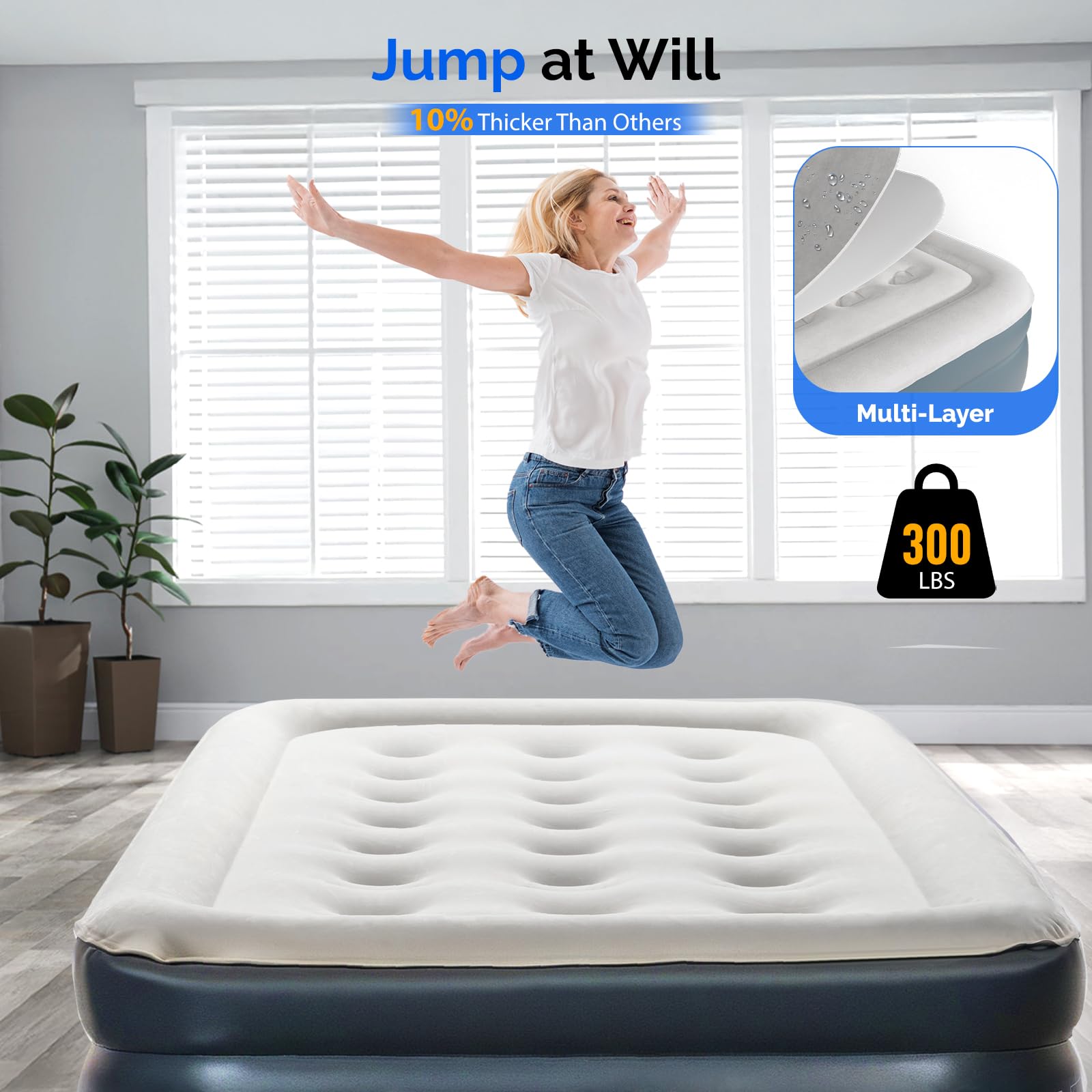 VINGLI twin air mattress soft-top flocking for comfort