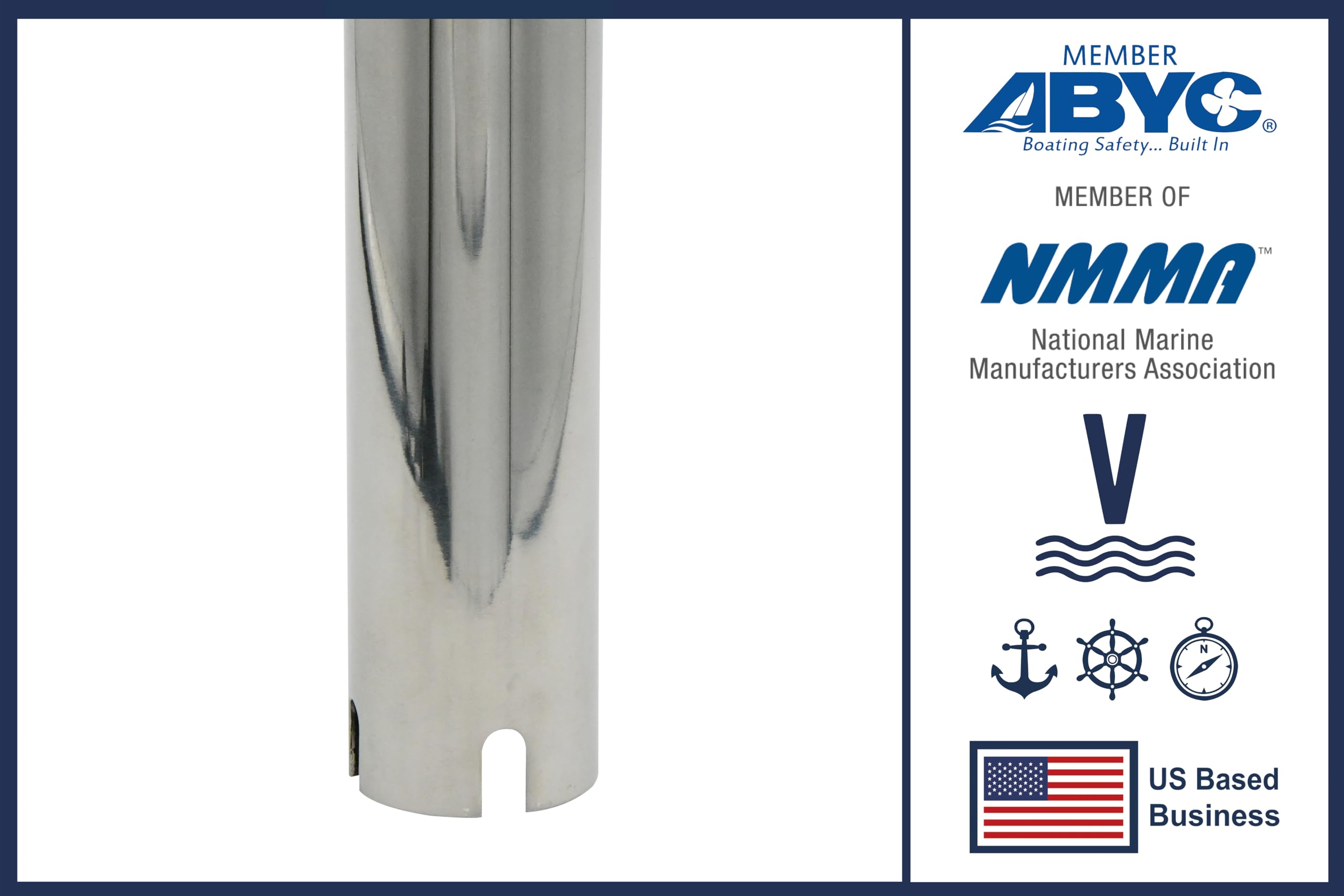 Vinland Marine curved outrigger rod holder with safety strap; added security on rough seas.