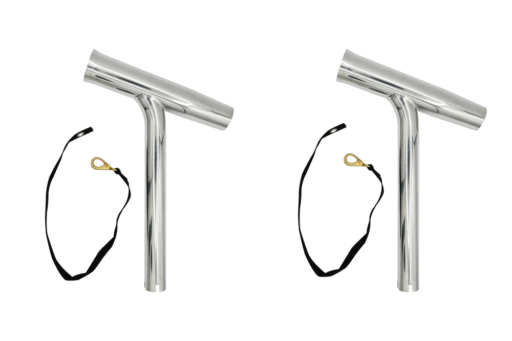 Vinland Marine curved outrigger rod holder side view; rust-resistant stainless steel durability.