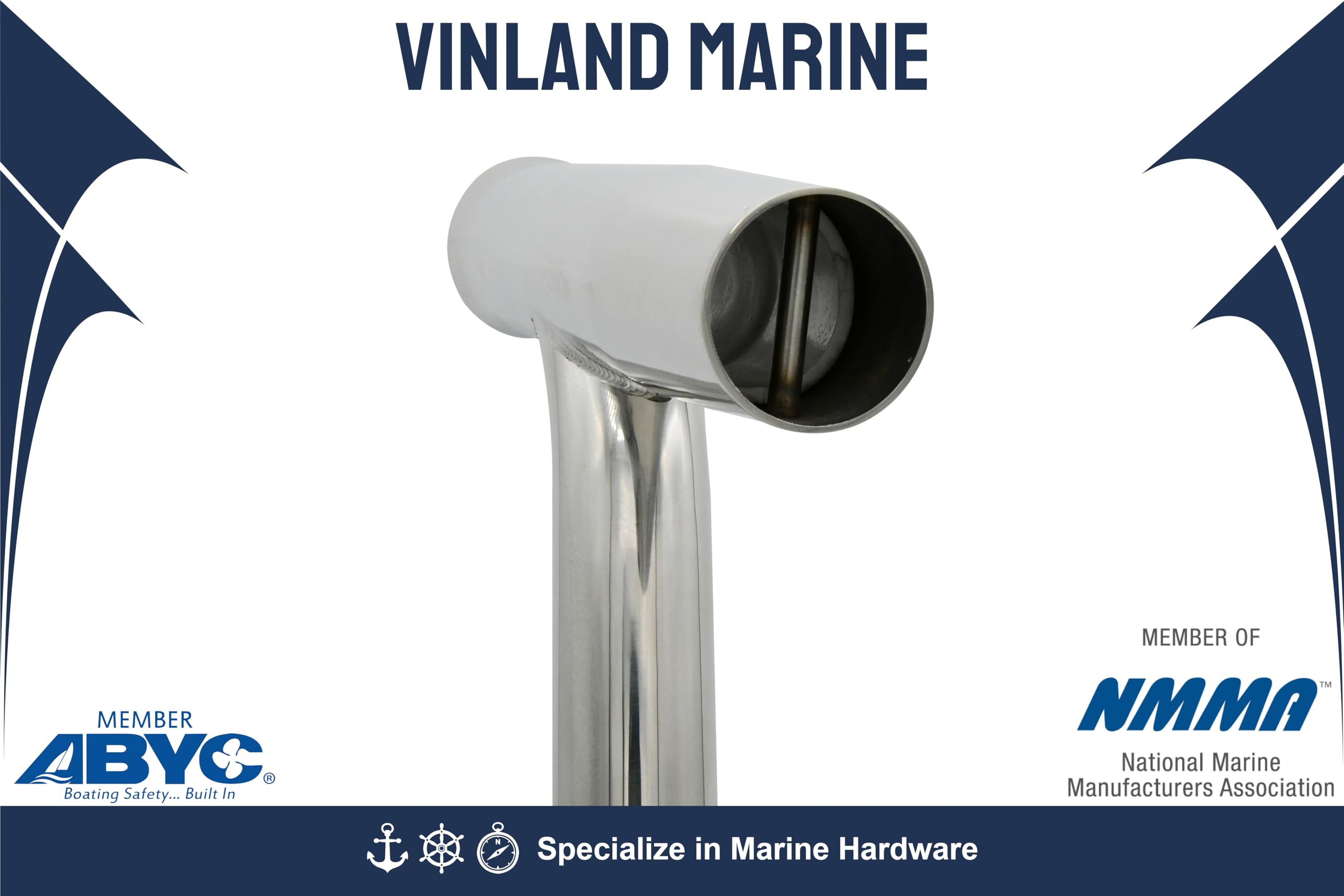 Vinland Marine curved outrigger rod holder tilt feature; optimal angle for trolling.